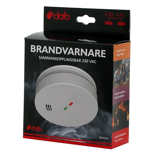 Brandvarnare GS517A. Har 9 V reservbatteri och 5 års drifttid. 