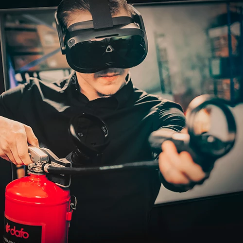 Övning för brandsläckning med VR-kit 