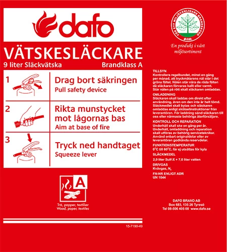 Etikett för vätskesläckare 9 liter generell