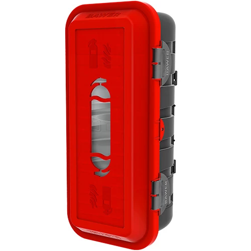 Brandsläckarskåp typ BB för släckare 9-12 kg svart och rött, med ett band